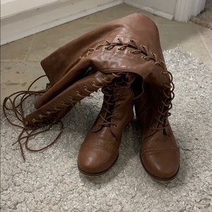 Knee high brown leather boots